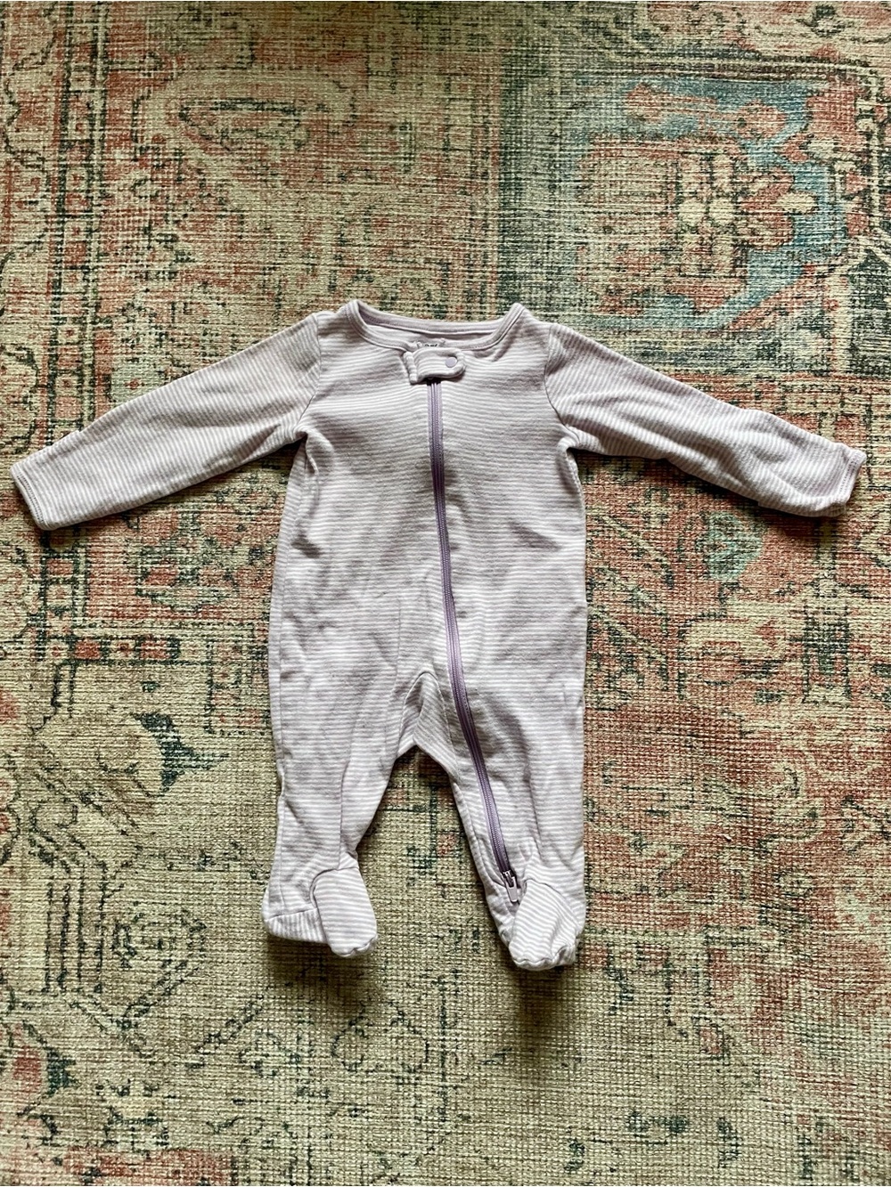 Carter’s Girls 3 Month Lavender Double Zipper Stripe Footed Onsie NWOT
